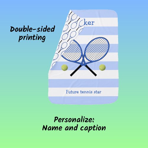 Blue future tennis star personalized striped baby blanket