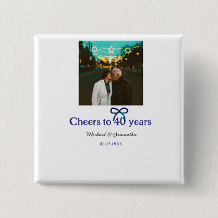 Blue g bow cheers to 40 years anniversary wedding  button