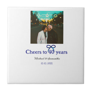 Blue g bow cheers to 40 years anniversary wedding  ceramic tile
