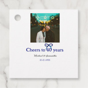 Blue g bow cheers to 40 years anniversary wedding favor tags