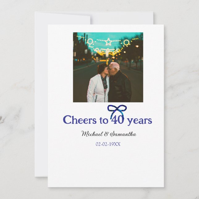 Blue g bow cheers to 40 years anniversary wedding  invitation (Front)