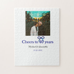 Blue g bow cheers to 40 years anniversary wedding jigsaw puzzle