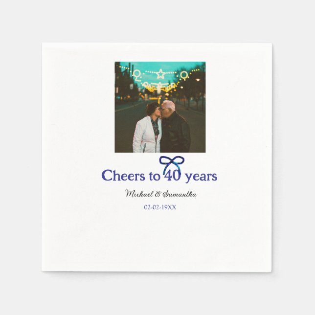 Blue g bow cheers to 40 years anniversary wedding  napkins (Front)