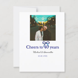 Blue g bow cheers to 40 years anniversary wedding postcard