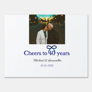 Blue g bow cheers to 40 years anniversary wedding sign