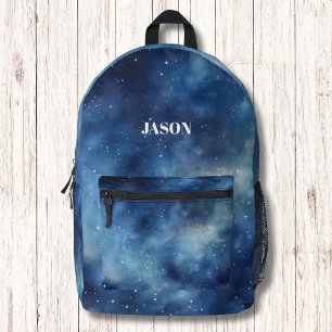 Blue Galactic Night Modern Monogram Printed Backpack