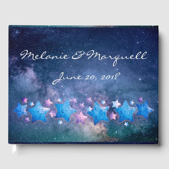 Blue Galaxy and Stars Wedding Guest Book (Front)