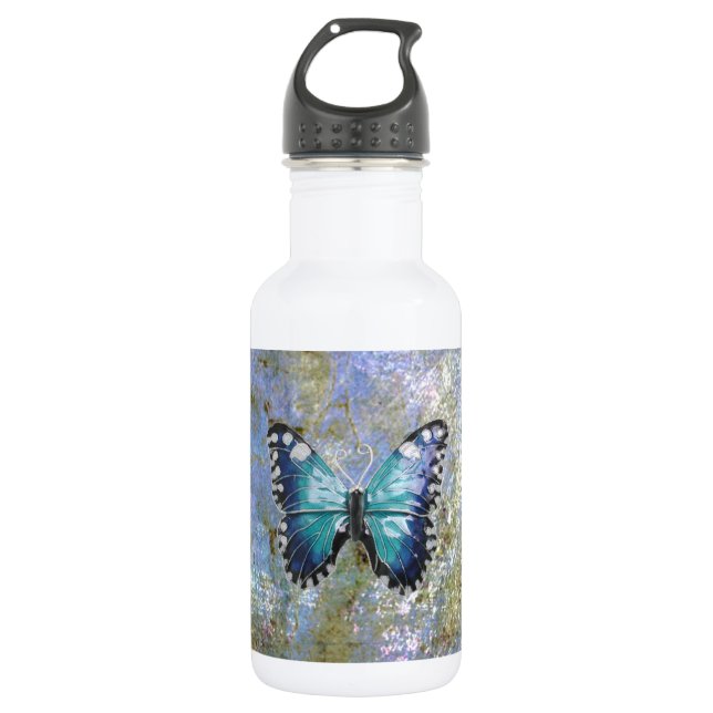 Blue Galaxy Butterfly Water Bottle (Front)