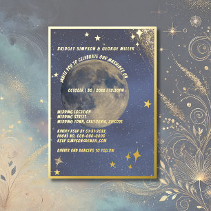 blue galaxy celestial sky wedding gold foil invitation