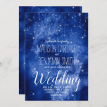 Blue Galaxy Celestial Stars Fairy Lights Wedding Invitation