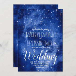 Blue Galaxy Celestial Stars Fairy Lights Wedding Invitation