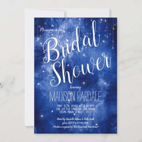 Blue Galaxy Celestial Stars Lights Bridal Shower Invitation