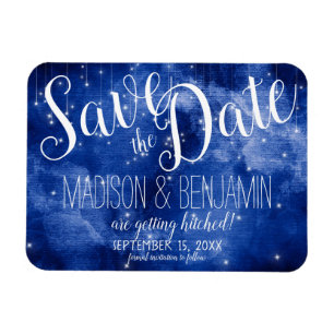 Blue Galaxy Celestial Stars Lights Save the Date Magnet