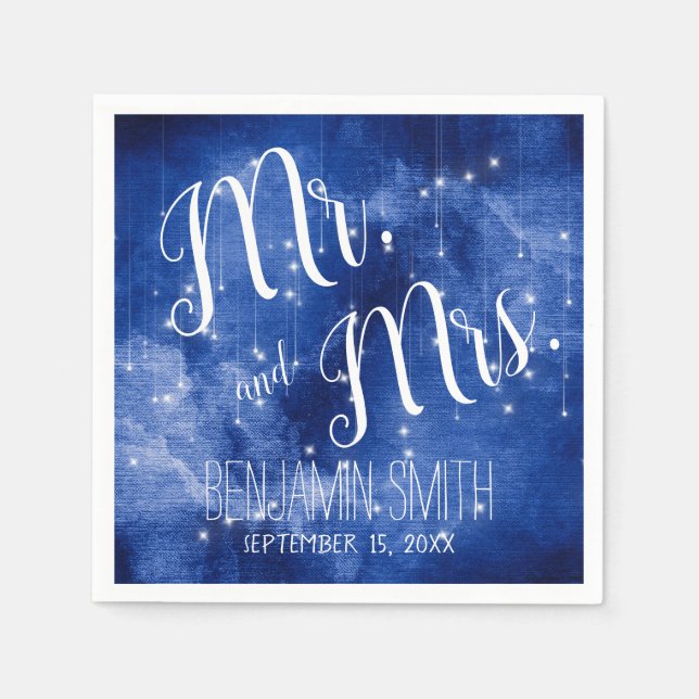 Blue Galaxy Celestial Stars Night Sky Wedding Napkins (Front)