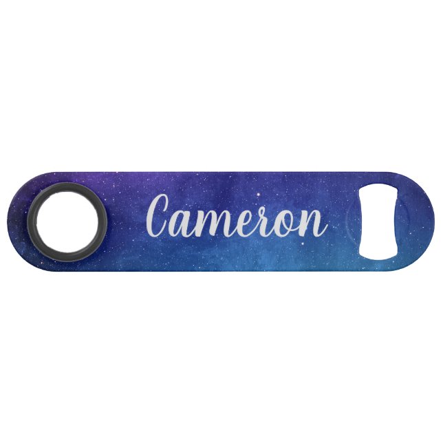 Blue Galaxy Celestial Stars Space Art Personalized Bar Key (Front (Horizontal))