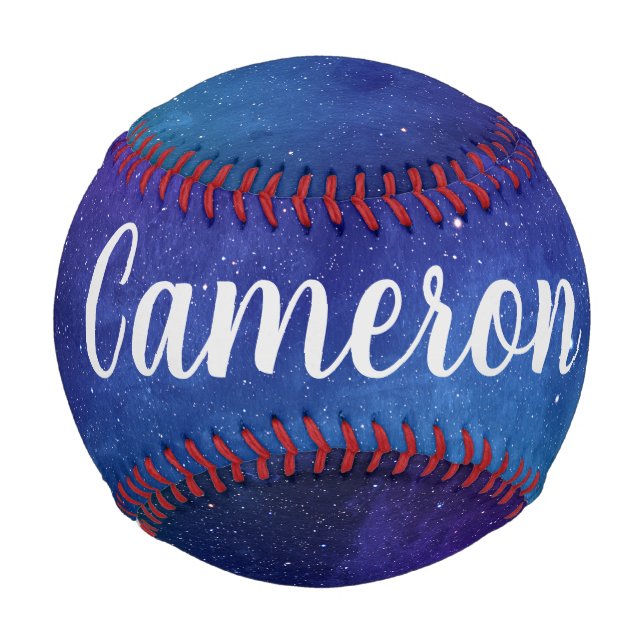 Blue Galaxy Celestial Stars Space Art Personalized Baseball (Front)