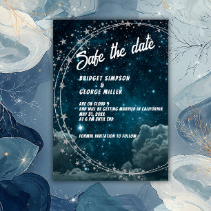 blue galaxy cloud 9 wedding safe the date foil invitation