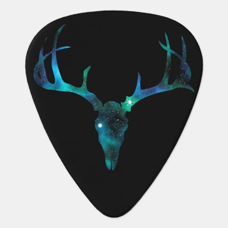 Blue Galaxy Deer Skull Guitar Pick