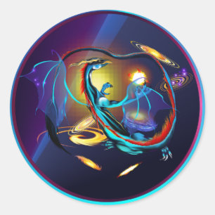 Blue Galaxy Dragon-Stickers Classic Round Sticker