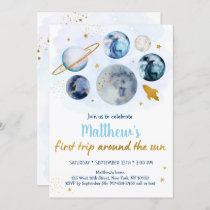 Blue Galaxy First Trip Around The Sun Birthday Invitation