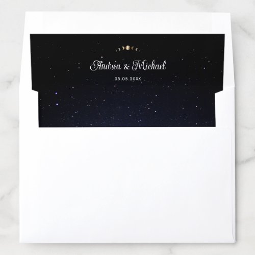 Blue Galaxy  Gold Moon Universe Celestial Wedding Envelope Liner