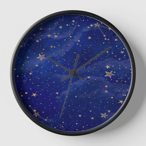 Blue Galaxy Golden Star Clock