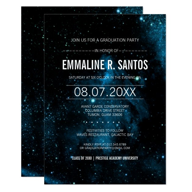 Blue Galaxy Graduation Party Invite