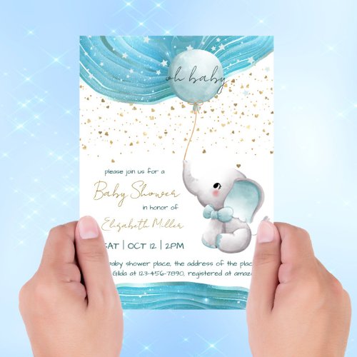 Blue Galaxy Inspiration Elephant Baby Boy Shower Invitation