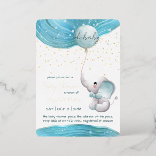Blue Galaxy Inspiration Elephant Baby Shower Foil Invitation