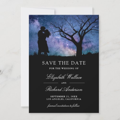 Blue Galaxy Romantic Couple Photo Wedding Save The Date