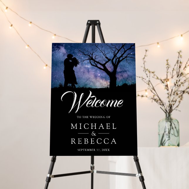 Blue Galaxy Romantic Couple Wedding Welcome Sign (In Situ (Stand))