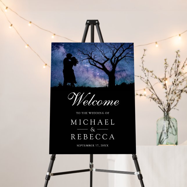 Blue Galaxy Romantic Couple Wedding Welcome Sign (In Situ (Stand))