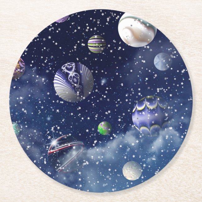 Blue Galaxy Round Paper Coaster (Front)
