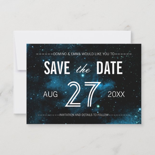 Blue Galaxy Save the Date Cards (Front)