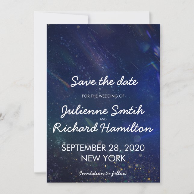 Blue Galaxy Save the Date | Written in the Stars (Front)