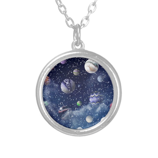 Blue Galaxy Silver Plated Necklace (Front)