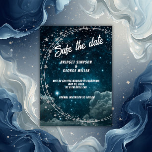 blue galaxy sky wedding safe the date foil invitation