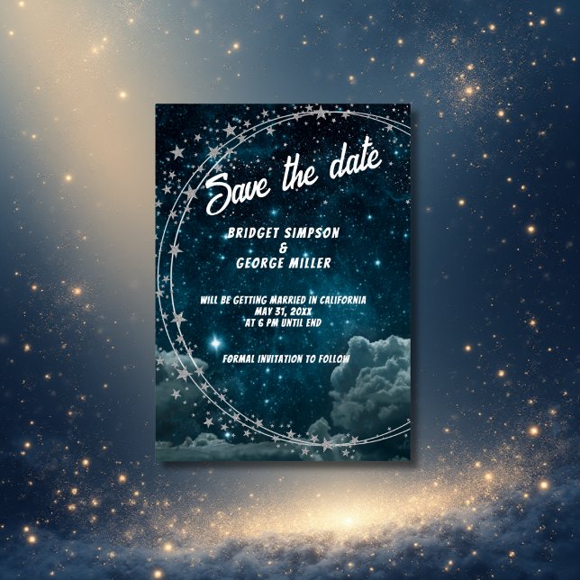 blue galaxy sky wedding save the date foil invitation (Creator Uploaded)