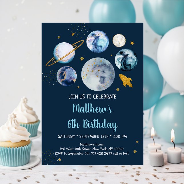 Blue Galaxy Space Boy Birthday Invitation (Creator Uploaded)