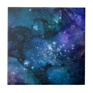 Blue Galaxy Starry Sky Cosmic Space Nebula Sparkle Ceramic Tile