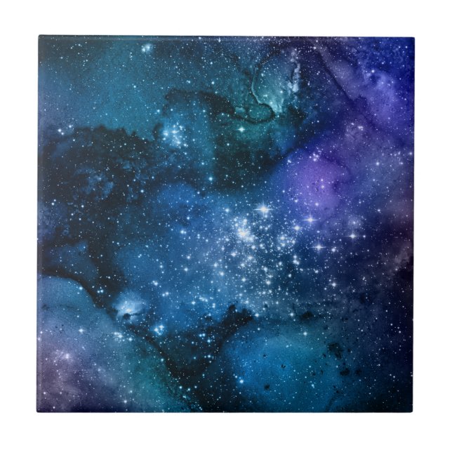 Blue Galaxy Starry Sky Cosmic Space Nebula Sparkle Ceramic Tile (Front)