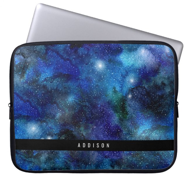Blue Galaxy Stars Personalized Laptop Sleeve (Front)