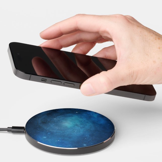 Blue Galaxy Stars Swirl Wireless Charger (Hand)