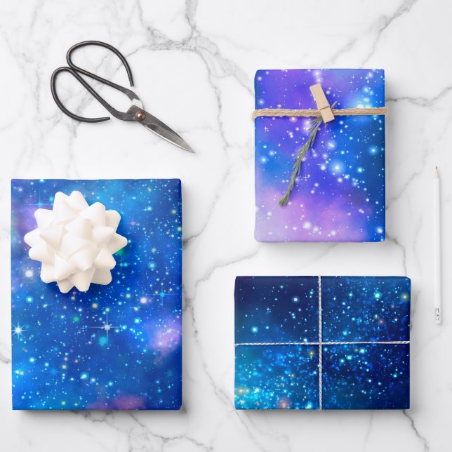Blue Galaxy Stars Universe Wrapping Paper Sheets (Front)