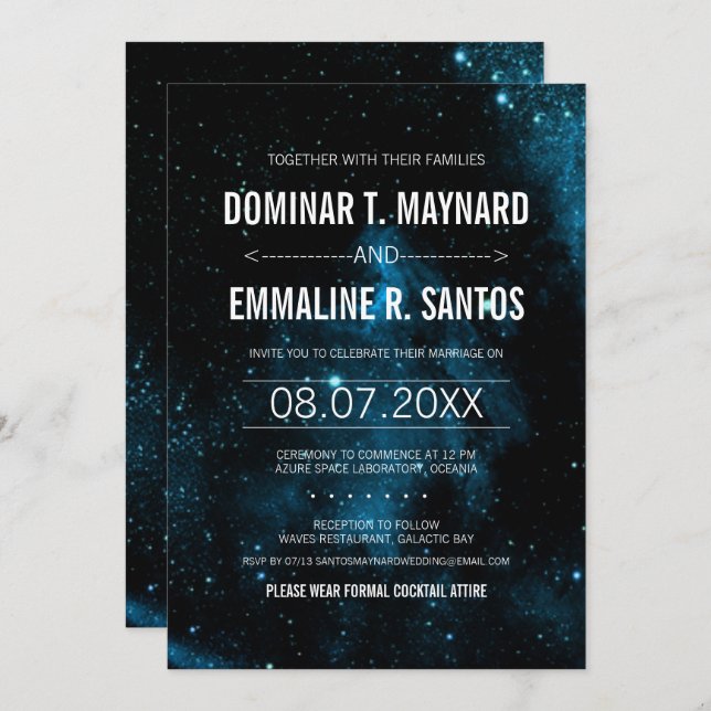 Blue Galaxy Wedding Invitation (Front/Back)