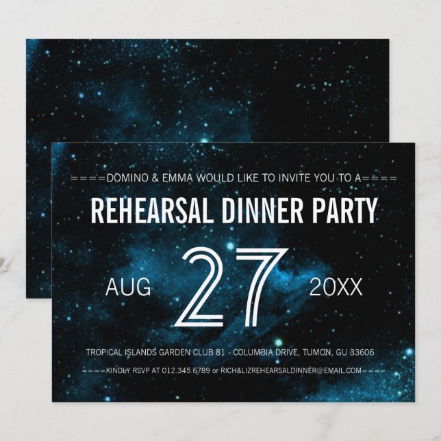 Blue Galaxy Wedding Rehearsal Dinner Invitation (Front/Back)