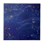 Blue Galaxy with Golden Stars Ceramic Tile<br><div class="desc">Blue Galaxy with Golden Stars ceramic tile.</div>