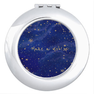 Blue Galaxy with Golden Stars Compact Mirror