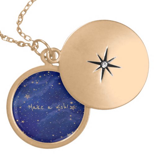 Blue Galaxy with Golden Stars  Gold Plated Necklace