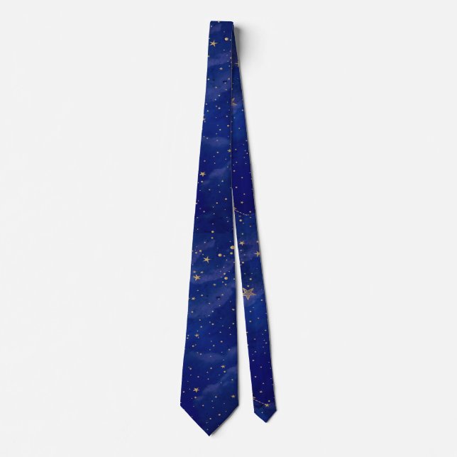 Blue Galaxy with Golden Stars Neck Tie (Front)
